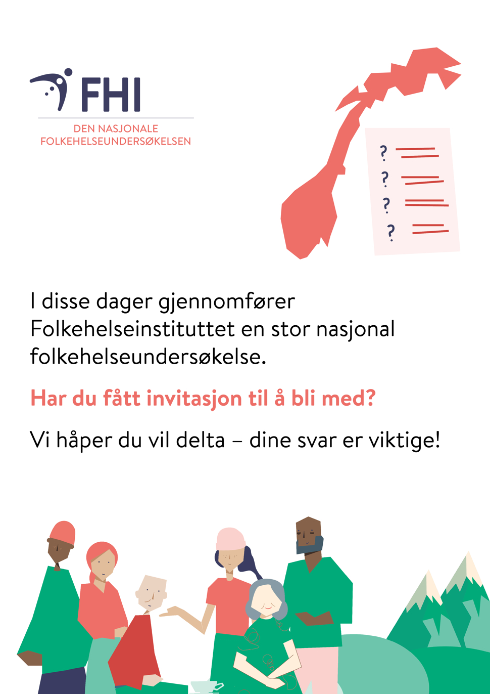 Bilete av plakat frå FHI for den nasjonale folkehelseundersøkinga
